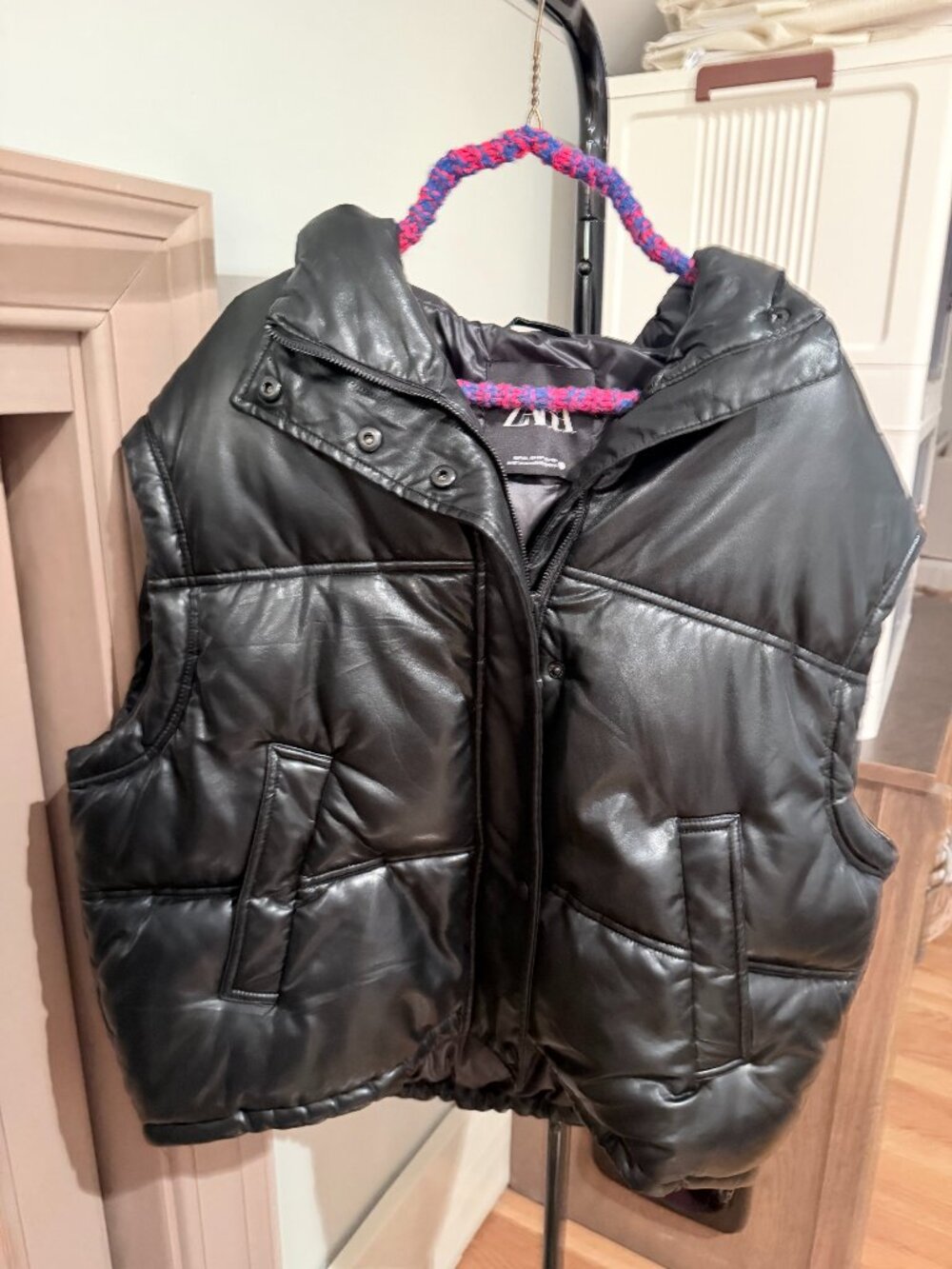 Zara Black Faux Leather Oversized Puffer Vest XS